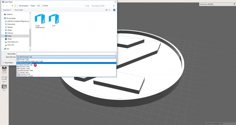 Exporting STL Files from Zortrax Support Center